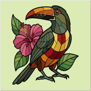 Stained Glass Collared Aracari Bird Art Posters and Art