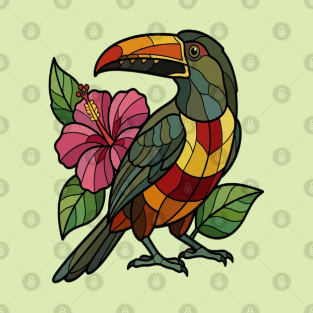 Stained Glass Collared Aracari Bird Art by BirdsnStuff