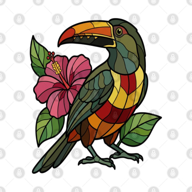 Stained Glass Collared Aracari Bird Art by BirdsnStuff