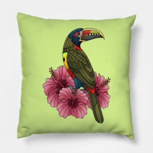 Stained Glass Collared Aracari Tropical Art Pillow