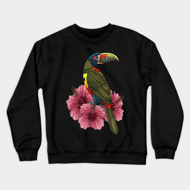 Stained Glass Collared Aracari Tropical Art Crewneck Sweatshirt by BirdsnStuff