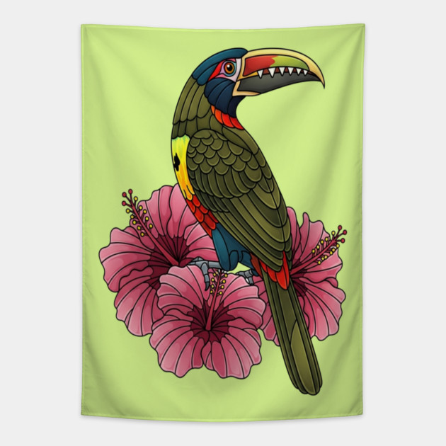 Stained Glass Collared Aracari Tropical Art Tapestry by BirdsnStuff