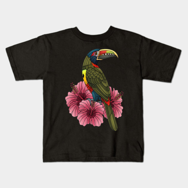 Stained Glass Collared Aracari Tropical Art Kids T-Shirt by BirdsnStuff