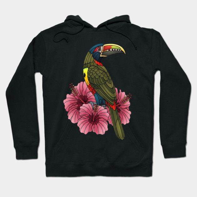 Stained Glass Collared Aracari Tropical Art Hoodie by BirdsnStuff