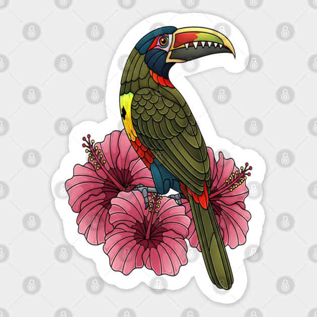 Stained Glass Collared Aracari Tropical Art Sticker by BirdsnStuff
