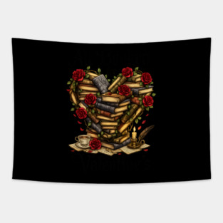 All Booked for Valentine’s – Romantic Book Lover Heart Design Tapestry