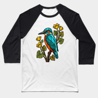 Stained Glass Common Kingfisher Bird Art Baseball T-Shirt