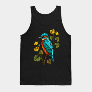 Stained Glass Common Kingfisher Bird Art Tank Top