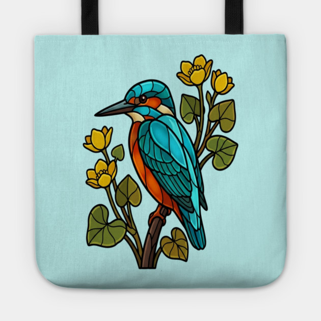 Stained Glass Common Kingfisher Bird Art Tote by BirdsnStuff
