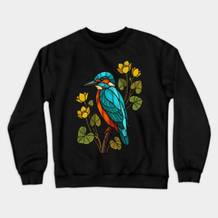 Stained Glass Common Kingfisher Bird Art Crewneck Sweatshirt