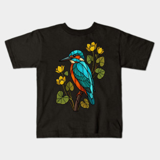 Stained Glass Common Kingfisher Bird Art Kids T-Shirt
