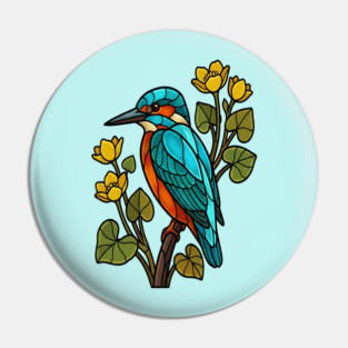 Stained Glass Common Kingfisher Bird Art Pin