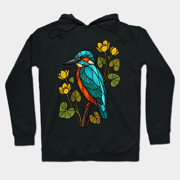 Stained Glass Common Kingfisher Bird Art Hoodie by BirdsnStuff