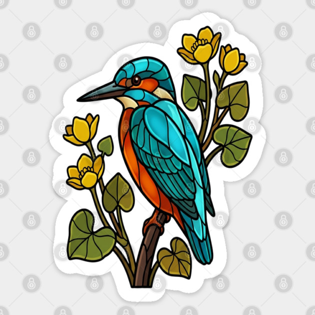 Stained Glass Common Kingfisher Bird Art Sticker by BirdsnStuff