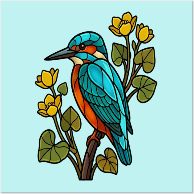 Stained Glass Common Kingfisher Bird Art Wall Art by BirdsnStuff