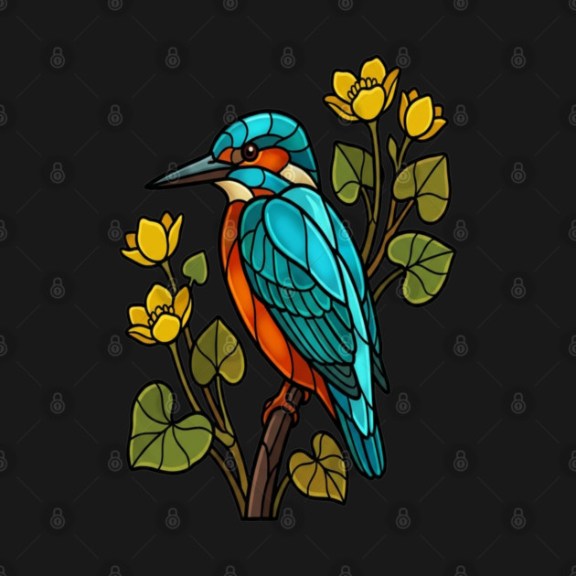 Stained Glass Common Kingfisher Bird Art by BirdsnStuff