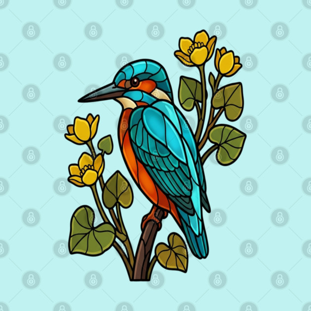 Stained Glass Common Kingfisher Bird Art by BirdsnStuff