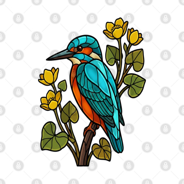 Stained Glass Common Kingfisher Bird Art by BirdsnStuff