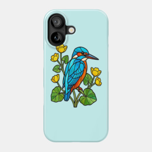 Stained Glass Kingfisher with Yellow Flowers Phone Case