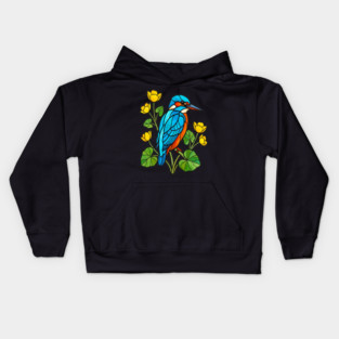 Stained Glass Kingfisher with Yellow Flowers Kids Hoodie