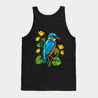Stained Glass Kingfisher with Yellow Flowers Tank Top