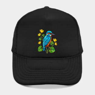 Stained Glass Kingfisher with Yellow Flowers Hat