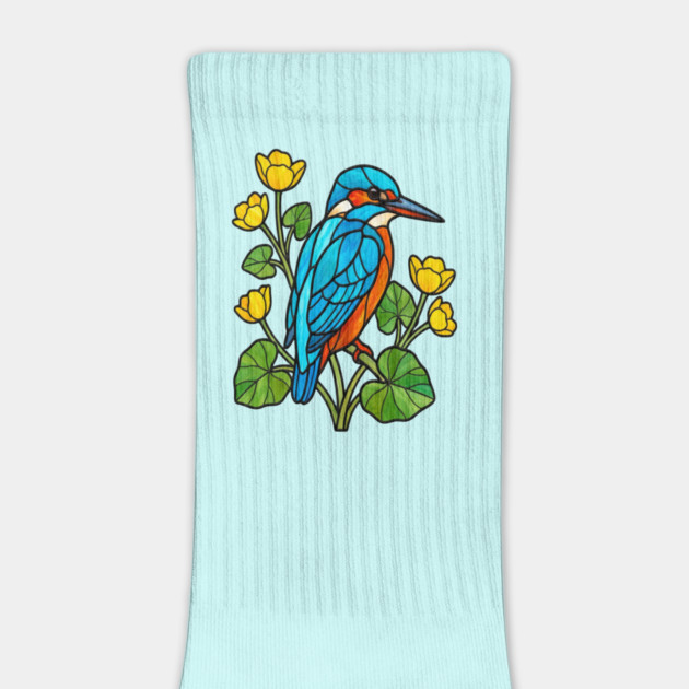 Stained Glass Kingfisher with Yellow Flowers by BirdsnStuff