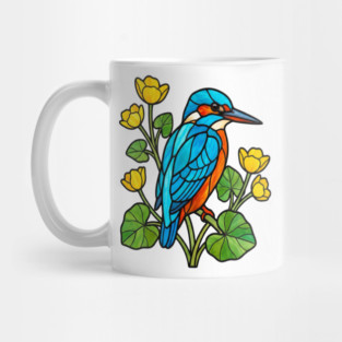 Stained Glass Kingfisher with Yellow Flowers Mug