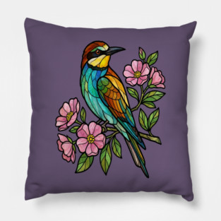 Stained Glass European Bee Eater Bird Art Pillow