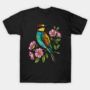 Stained Glass European Bee Eater Bird Art T-Shirt