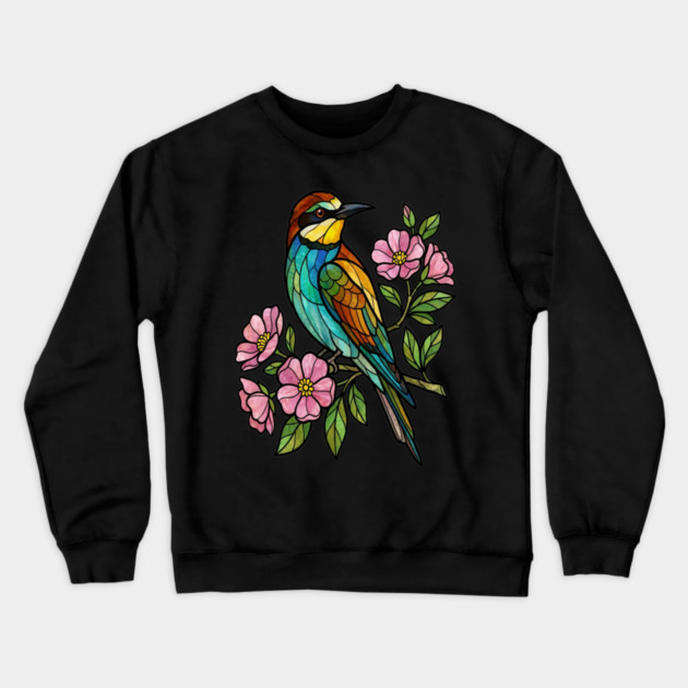 Stained Glass European Bee Eater Bird Art Crewneck Sweatshirt by BirdsnStuff