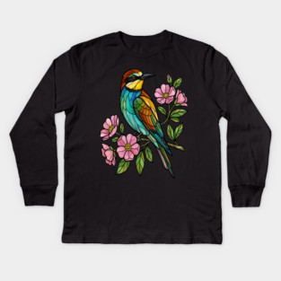 Stained Glass European Bee Eater Bird Art Kids Long Sleeve T-Shirt