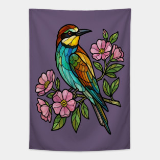 Stained Glass European Bee Eater Bird Art Tapestry