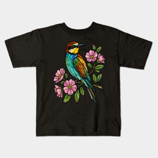 Stained Glass European Bee Eater Bird Art Kids T-Shirt by BirdsnStuff