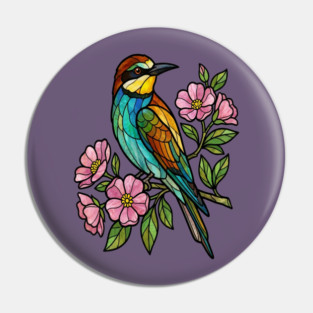 Stained Glass European Bee Eater Bird Art Pin