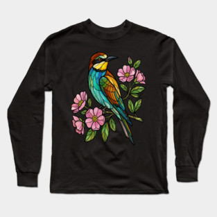 Stained Glass European Bee Eater Bird Art Long Sleeve T-Shirt
