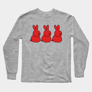 Three Red Easter Bunnies Long Sleeve T-Shirt