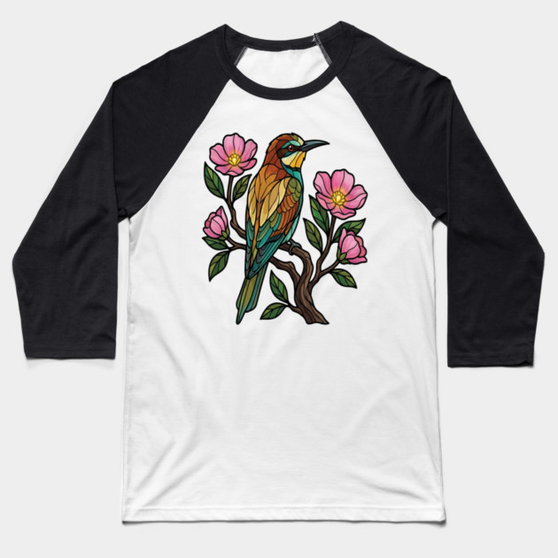 European Bee Eater Botanical Bird Art Baseball T-Shirt by BirdsnStuff