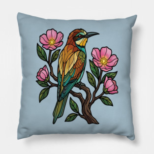 European Bee Eater Botanical Bird Art Pillow