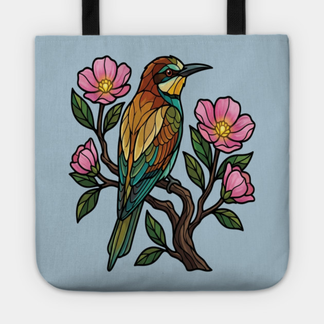 European Bee Eater Botanical Bird Art Tote by BirdsnStuff