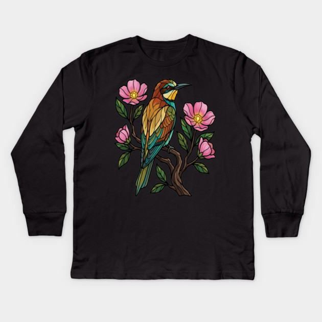 European Bee Eater Botanical Bird Art Kids Long Sleeve T-Shirt by BirdsnStuff