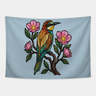 European Bee Eater Botanical Bird Art Tapestry