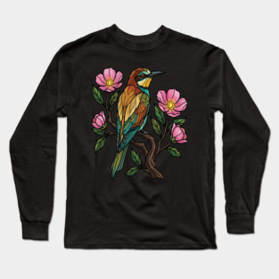 European Bee Eater Botanical Bird Art Long Sleeve T-Shirt