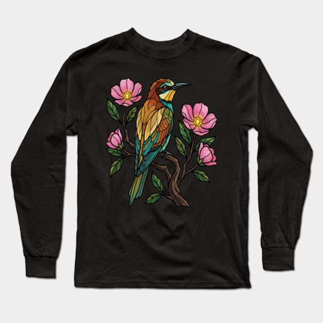 European Bee Eater Botanical Bird Art Long Sleeve T-Shirt by BirdsnStuff