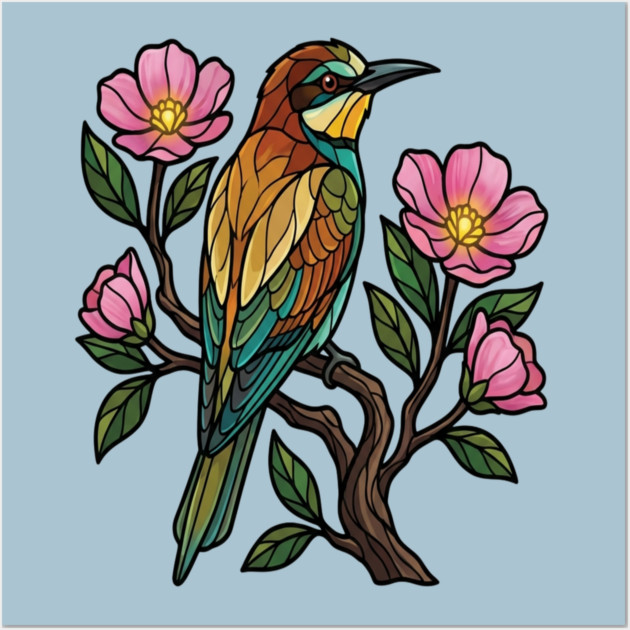 European Bee Eater Botanical Bird Art Wall Art by BirdsnStuff
