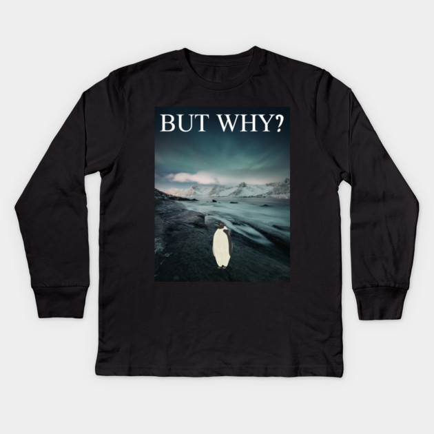 Penguin But Why Kids Long Sleeve T-Shirt by Creatifly Graphic Tees