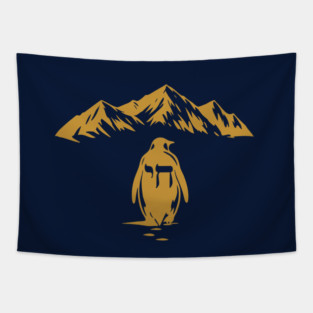 Golden Chai Penguin Mountain Tapestry