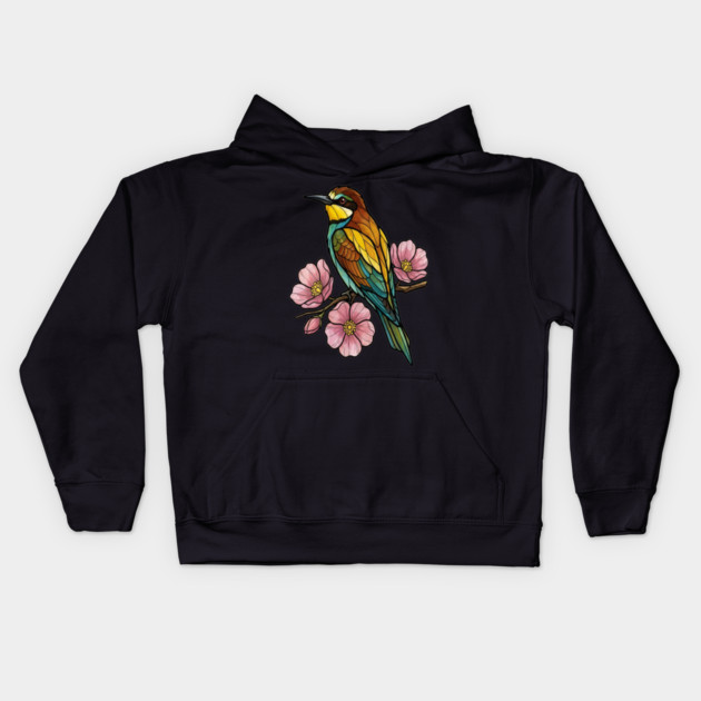 European Bee Eater Floral Bird Artwork Kids Hoodie by BirdsnStuff