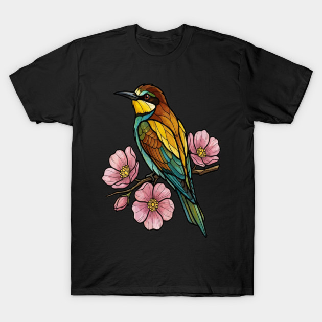 European Bee Eater Floral Bird Artwork T-Shirt by BirdsnStuff