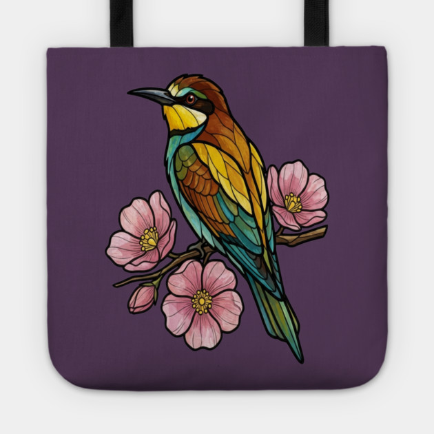 European Bee Eater Floral Bird Artwork Tote by BirdsnStuff